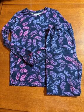 Cuddl Duds Navy Pajama Set with Pink & Purple Butterfly Print